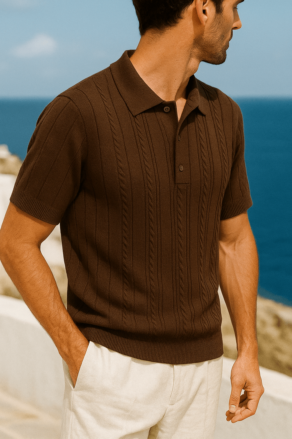 THE CAPRI CABLE KNIT POLO - YOUNAS - OLD MONEY