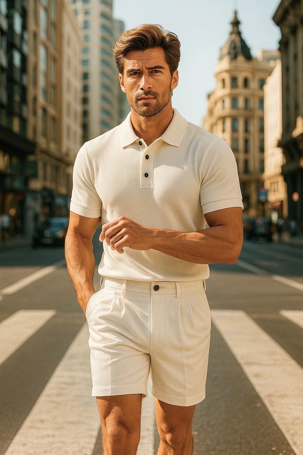 VISCOSE BLEND KNITTED POLO LIGHT WHITE - YOUNAS - OLD MONEY