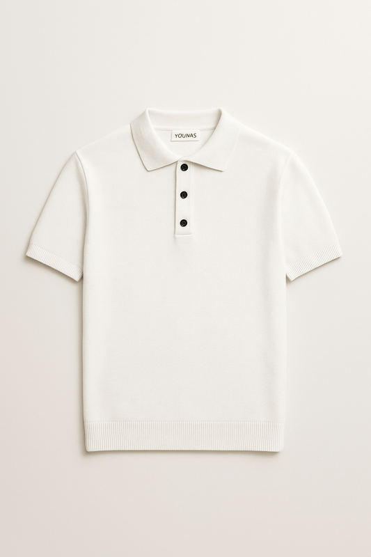 VISCOSE BLEND KNITTED POLO LIGHT WHITE - YOUNAS - OLD MONEY