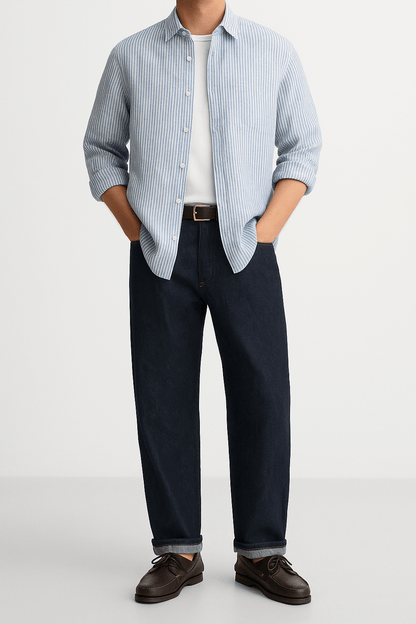 AMALFI STRIPED LINEN SHIRT - YOUNAS - OLD MONEY