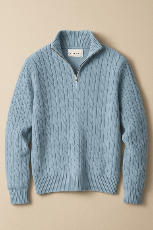 AMALFI ZIPPED KNITWEAR LIGHT BLUE - YOUNAS - OLD MONEY