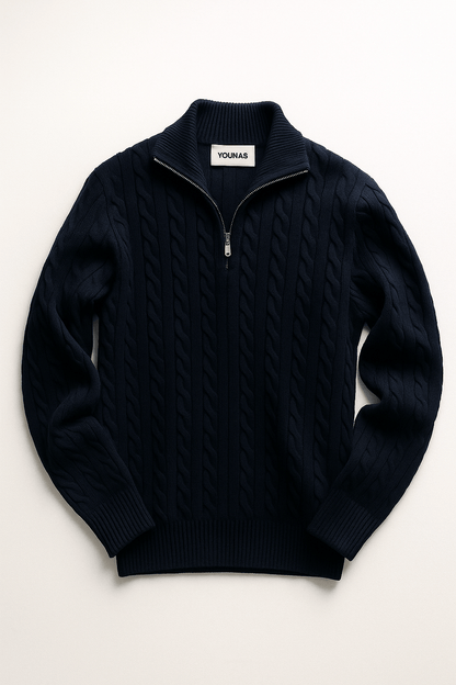 AMALFI ZIPPED KNITWEAR NAVY BLUE - YOUNAS - OLD MONEY