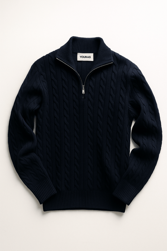 AMALFI ZIPPED KNITWEAR NAVY BLUE - YOUNAS - OLD MONEY