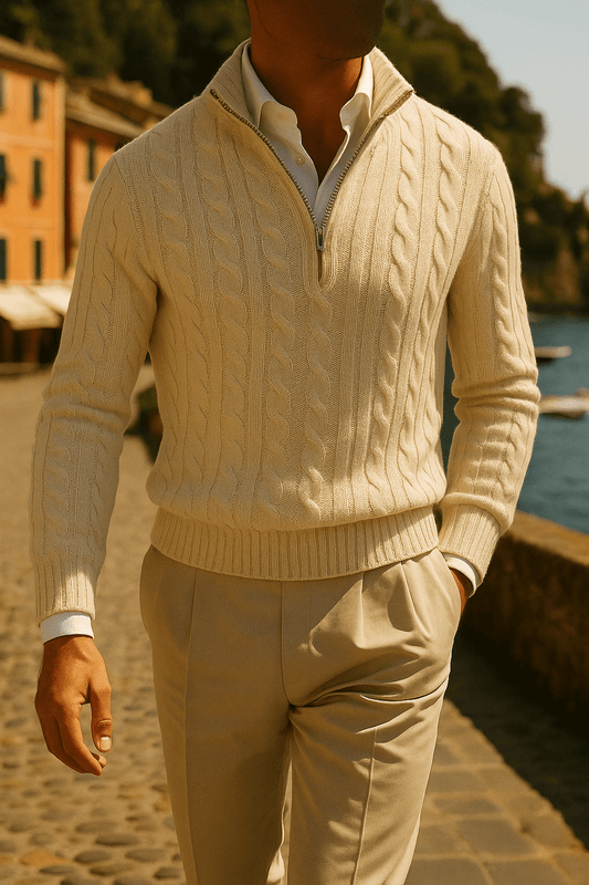 AMALFI ZIPPED SWEATER CREAM - YOUNAS - OLD MONEY