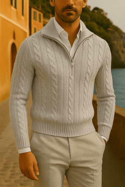 AMALFI ZIPPED SWEATER GREY - YOUNAS - OLD MONEY