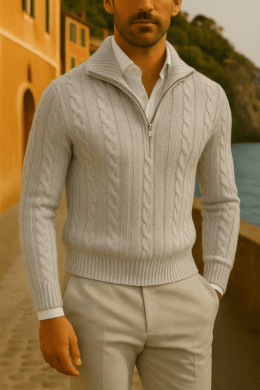 AMALFI ZIPPED SWEATER GREY - YOUNAS - OLD MONEY