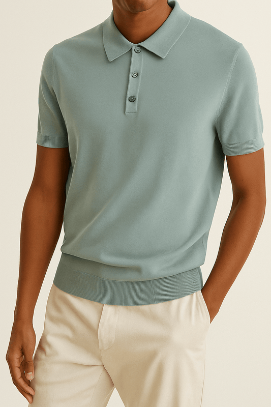 Limited - VISCOSE BLEND KNITTED POLO LIGHT BLUE - YOUNAS - OLD MONEY