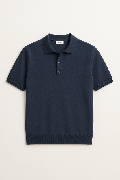 Limited - VISCOSE BLEND KNITTED POLO NAVY - YOUNAS - OLD MONEY