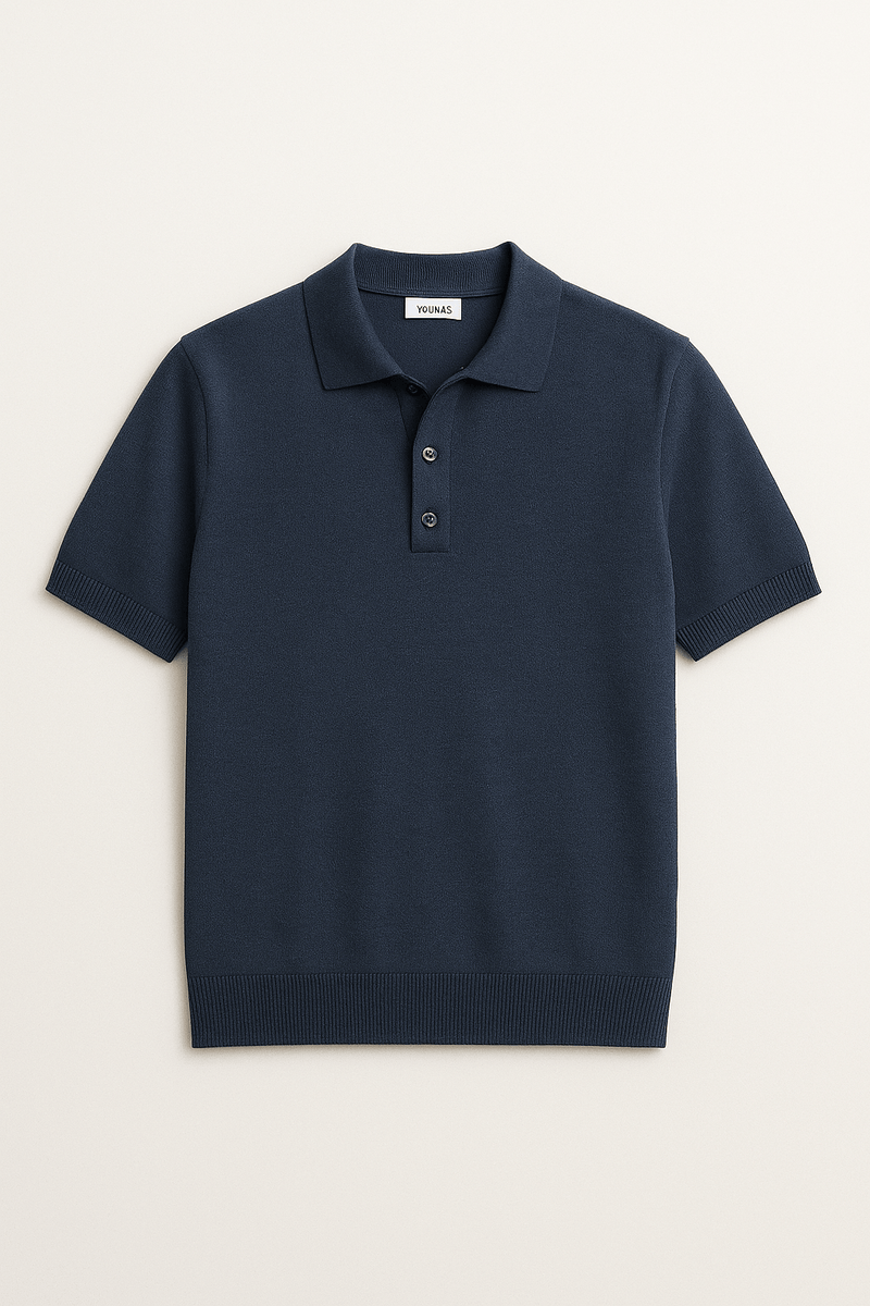 Limited - VISCOSE BLEND KNITTED POLO NAVY - YOUNAS - OLD MONEY