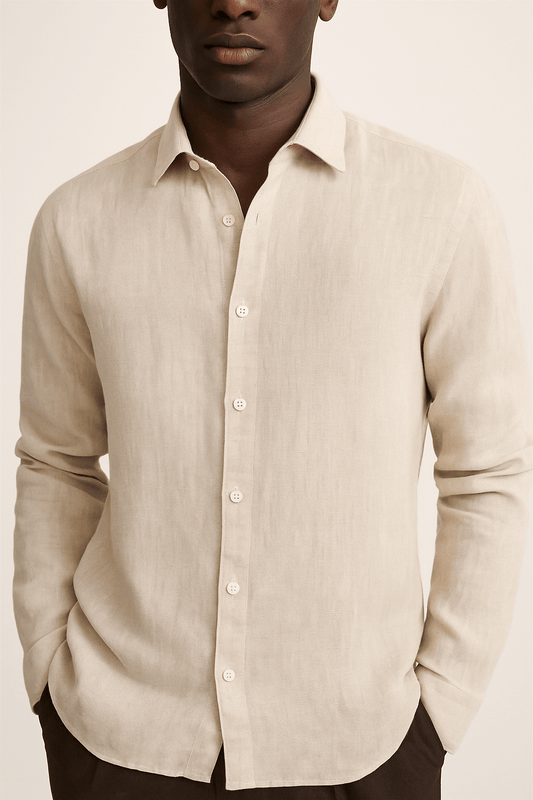 LINEN BEIGE SHIRT - YOUNAS - OLD MONEY