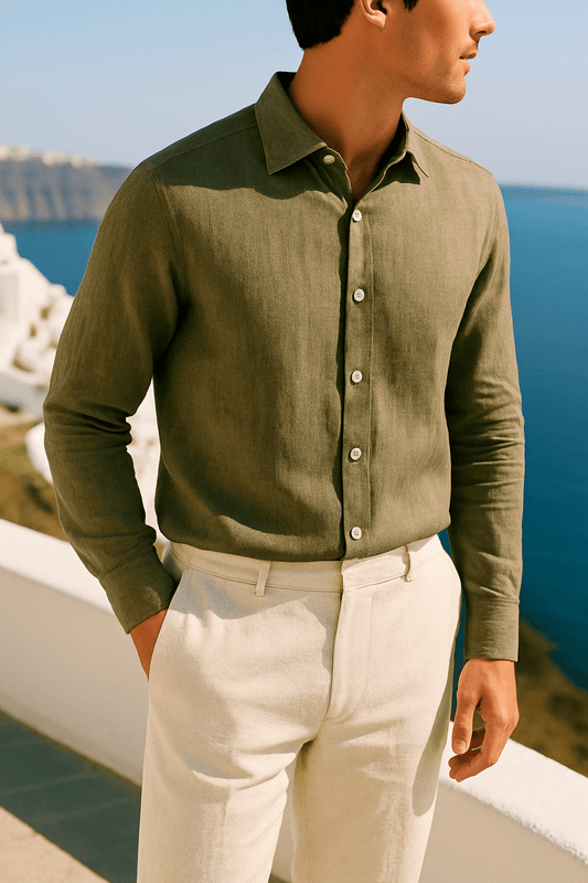 LINEN KHAKI SHIRT - YOUNAS - OLD MONEY